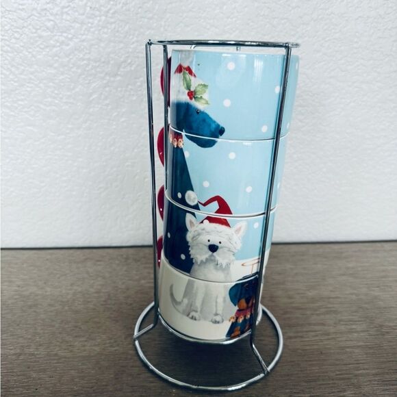 Pier One Porcelain Holiday Coffee Mugs Stacked Set - Picture 2 of 5